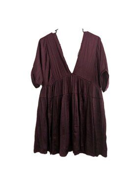 Free People Mini Dress Plisse Tiered Babydoll Boho Whimsigoth V-Neck Small